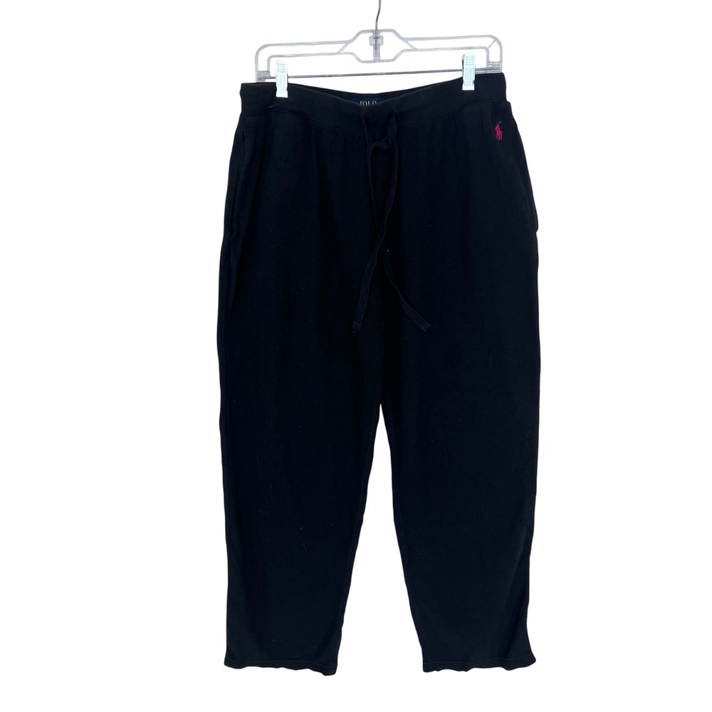 Polo Ralph Lauren Mens Black Waffle Knit Lounge Pants Drawstring Red Pony Large
